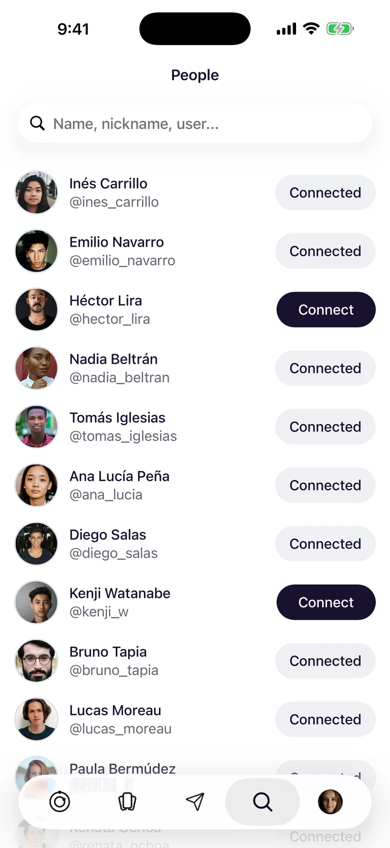 The MoodPlans plan feed: upcoming private plans put up by your connections